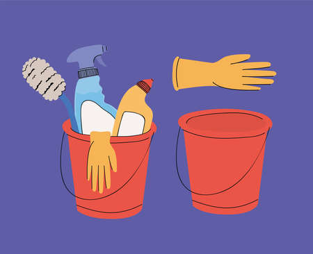 cleaning items with bucketsのイラスト素材