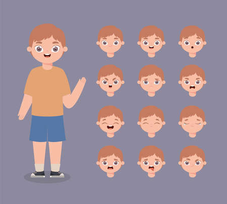 twelve young boy expressionsのイラスト素材