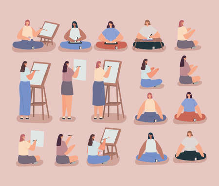 cute artist womenのイラスト素材