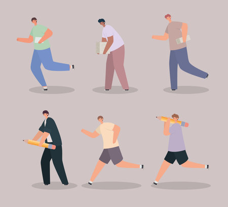 six men workingのイラスト素材