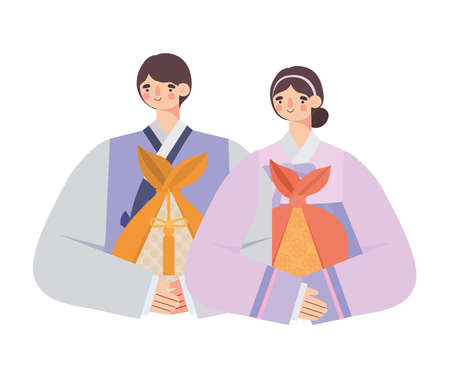 korean couple illustrationのイラスト素材