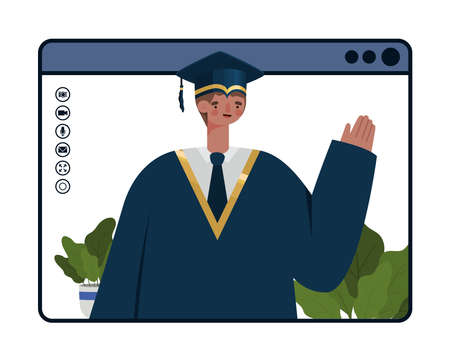 man in virtual graduationのイラスト素材