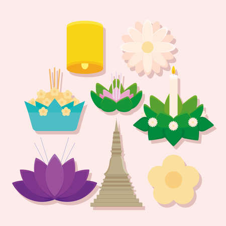 eight loy krathong itemsのイラスト素材