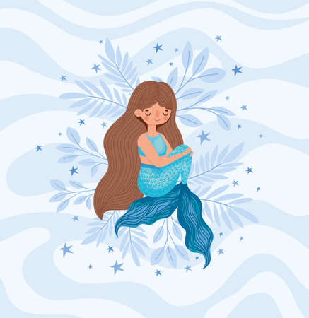 beautiful blue mermaidのイラスト素材