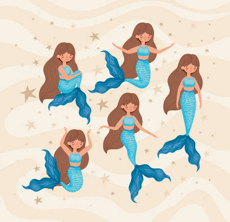 five blue mermaidsのイラスト素材