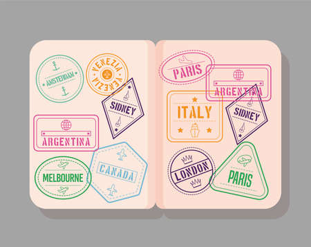 passport with international stampsのイラスト素材