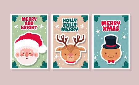 merry xmas cards with charactersのイラスト素材
