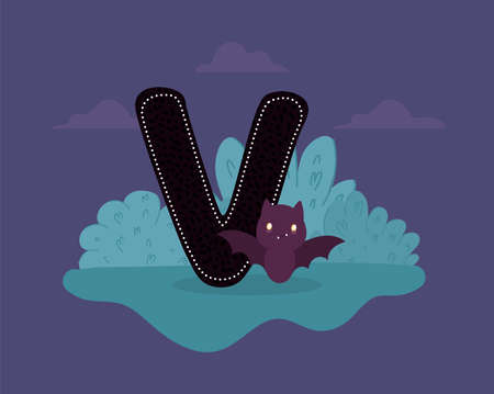 bat and letter V cardのイラスト素材