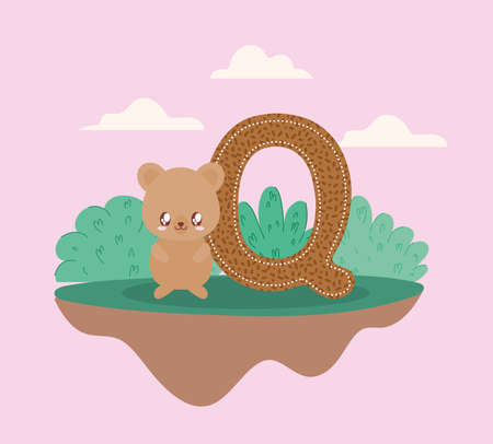 bear and letter Q cardのイラスト素材
