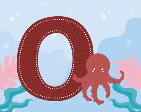 octopus and letter O cardのイラスト素材