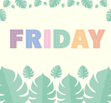 friday lettering and leavesのイラスト素材