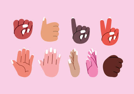 eight hands making symbolsのイラスト素材