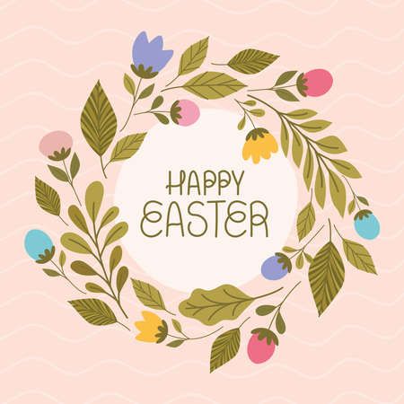 happy easter cartel with flowersのイラスト素材