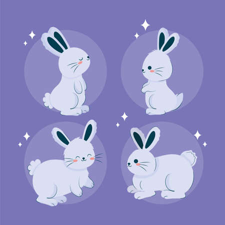 four blue bunniesのイラスト素材