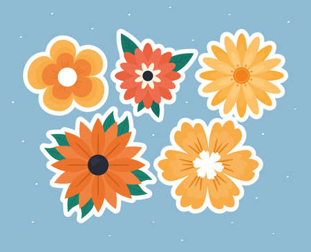 five colored flowersのイラスト素材