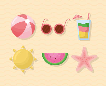 six summer iconsのイラスト素材