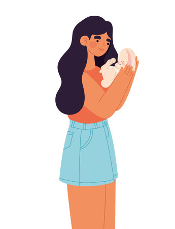 lady holding a rabbitのイラスト素材