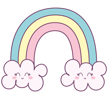 happy clouds with rainbowのイラスト素材