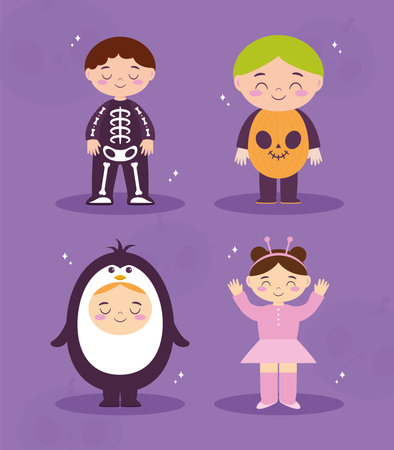 four costume kids groupのイラスト素材