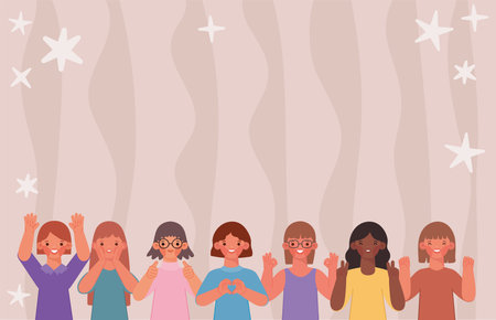 happy girls groupのイラスト素材