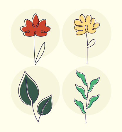 one line flowers bundleのイラスト素材