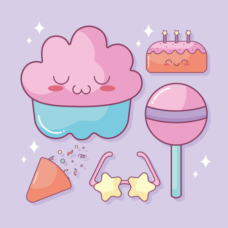 kawaii birthday itemsのイラスト素材