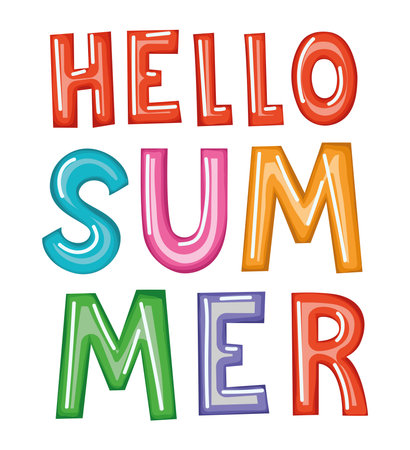 colored hello summer letteringのイラスト素材