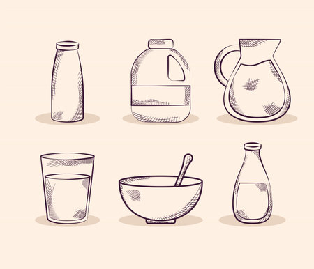 milk products bundleのイラスト素材