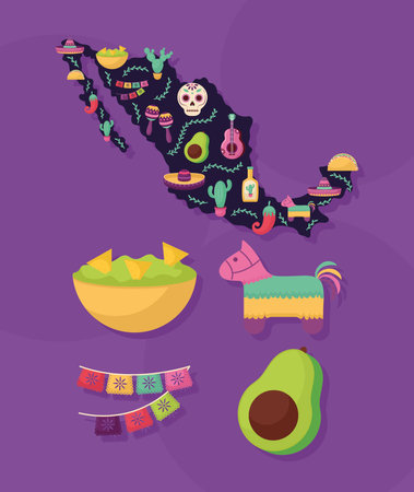 colored mexico itemsのイラスト素材