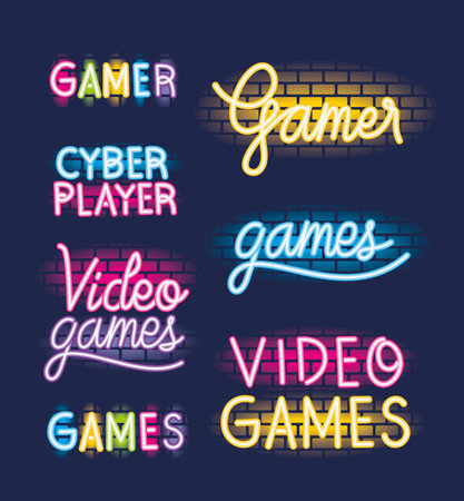 video game neon singboardsのイラスト素材