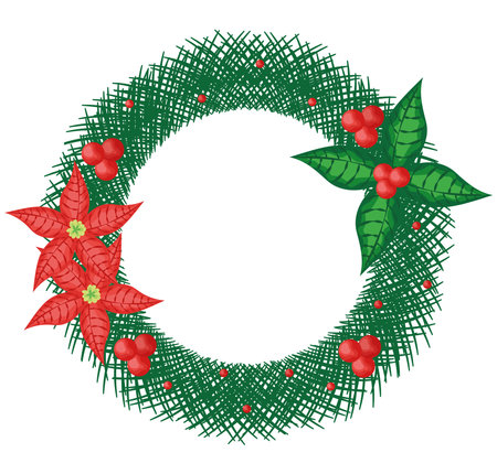 green mistletoe wreathのイラスト素材