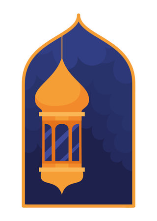 golden islamic lantern on windowのイラスト素材