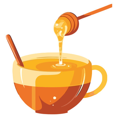 Fresh organic honey pouring from yellow jarのイラスト素材
