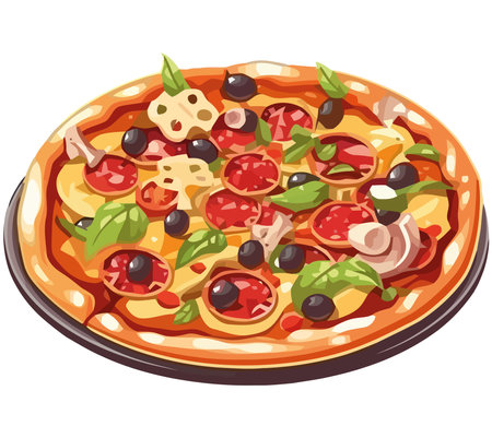 Fresh gourmet pizza with mozzarella and salamiのイラスト素材