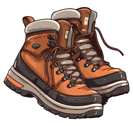 Walking in nature with a pair of bootsのイラスト素材