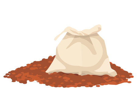 burlap sack on dirt heapのイラスト素材