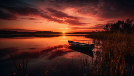Tranquil scene of sun on nautical vessel generated by artificial intelligenceの素材
