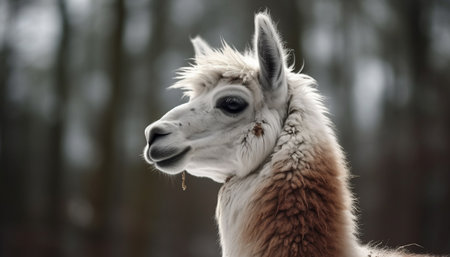 Fluffy alpaca portrait, cute domestic mammal looking generated by artificial intelligence generated by artificial intelligenceの素材