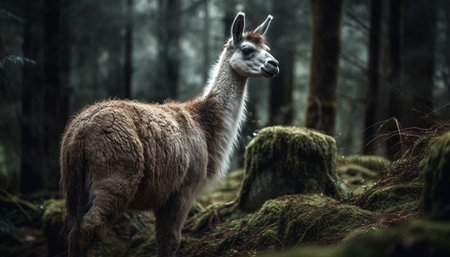 Cute alpaca grazing in tranquil rural meadow generated by artificial intelligence generated by artificial intelligenceの素材