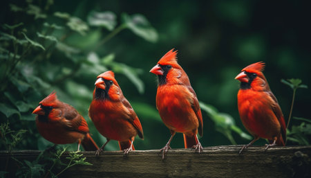 Vibrant bird perching on green branch, watching generated by artificial intelligence generated by artificial intelligenceの素材
