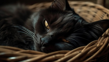 Fluffy kitten sleeping, peaceful and adorable indoors generated by artificial intelligence generated by artificial intelligenceの素材