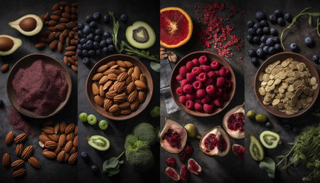 Nature bowl of healthy berry fruit variation generated by artificial intelligenceの素材