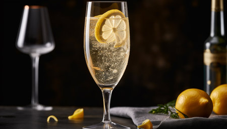 Fresh citrus cocktail on wooden table, luxury night generated by artificial intelligenceの素材