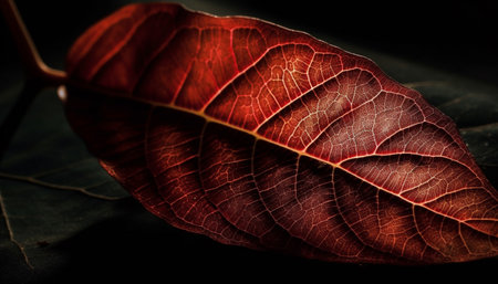 Vibrant autumn leaf pattern showcases nature beauty generated by artificial intelligenceの素材