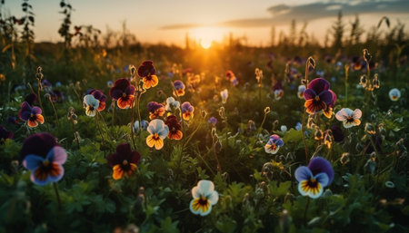 Wildflower meadow blossoms in vibrant purple hues generated by artificial intelligenceの素材