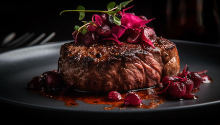 Grilled fillet steak, cooked rare, ready to eat generated by artificial intelligenceの素材