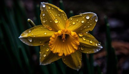 Vibrant gerbera daisy in wet summer meadow generated by artificial intelligenceの素材