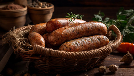 Grilled pork and beef, smoked and spicy generated by artificial intelligenceの素材