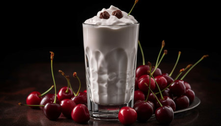 Organic berry milkshake, a sweet summer refreshment generated by artificial intelligenceの素材