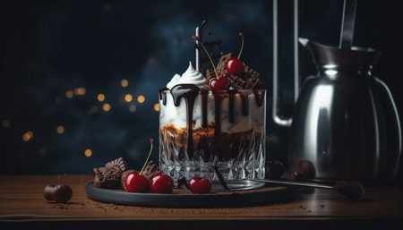 Rustic homemade dessert table with gourmet chocolate generated by artificial intelligenceの素材